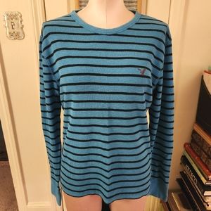 Blue Long Sleeve Top American Eagle Outfitters Striped Black Blue S/P